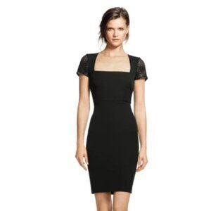 Roland Mouret For Banana Republic Black Mesh Sheath Dress Square Neck Size 14